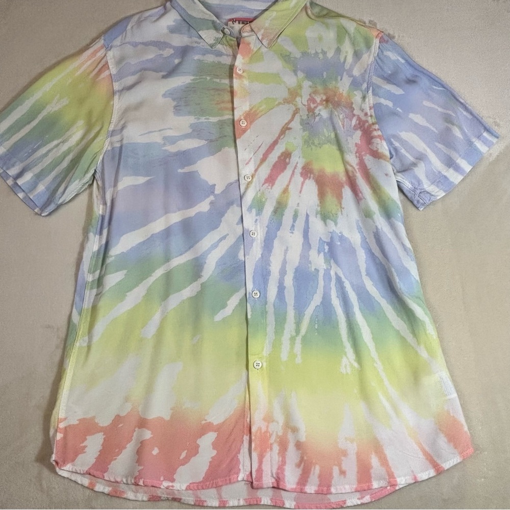 Vintage Y2K Ron Jon Surf Shop Men's Tie Dye Shirt Button Down Shirt Size L